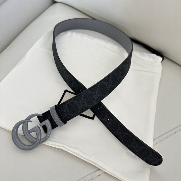 NEW Gucci Marmont Belt GG Logo Grey Black Monogram Canvas 80 cm 32 inch - Picture 4 of 8